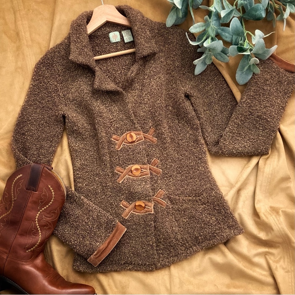 Anthropologie Sweater Jacket Velvet Details by HWR Velvet Accents - Picture 3 of 13
